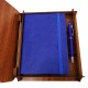 Toptan Ahşap Kutulu Mavi Deri Defter Ve Metal Tükenmez Kalem Set