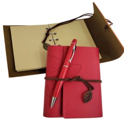 Toptan Ahşap Kutulu Kırmızı Deri Defter ve Metal Kalem Set Toptan Ahşap Kutulu Kırmızı Deri Defter ve Metal Kalem Set