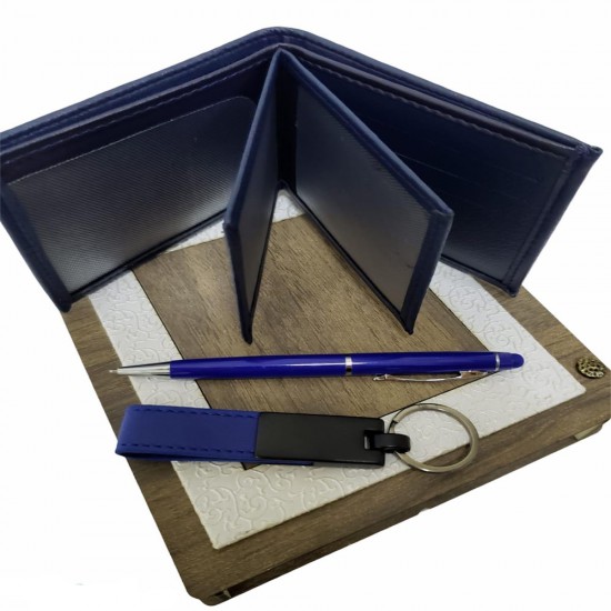 Toptan Mavi Cüzdan Kalem ve Deri Mavi Anahtarlık Set