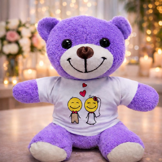 Toptan Aşık Çiftler Tişörtlü Mor Peluş Ayıcık