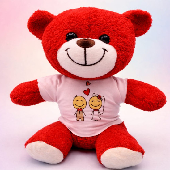 Toptan Gelin Damat Çift Baskılı Tişörtü Kırmızı Ayı