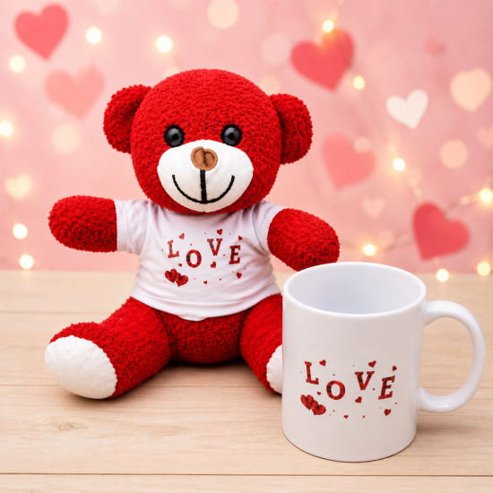 Toptan Love Tasarımlı Kupa Bardak Ve Kırmızı Ayıcık Seti Toptan Love Tasarımlı Kupa Bardak Ve Kırmızı Ayıcık Seti