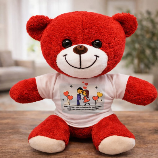 Toptan Sevimli Çiftler Tişörtlü Kırmızı Ayı