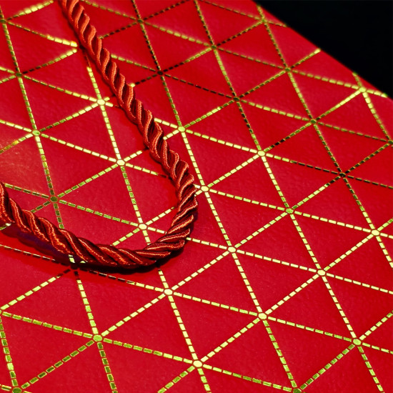 Toptan Büyük Boy Kırmızı Gold Desenli Hediye Çantası