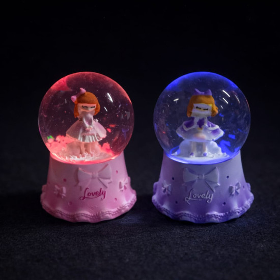 Toptan Mini Işıklı Sevimli Kız Kar Küresi