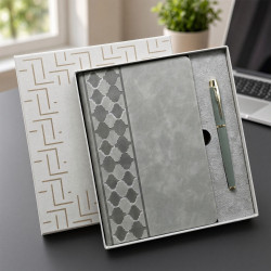 Toptan Kutulu Gri Defter Ve Metal Kalem Seti