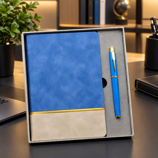Toptan Gold Şeritli Mavi Defter Ve Kalem Seti Toptan Gold Şeritli Mavi Defter Ve Kalem Seti