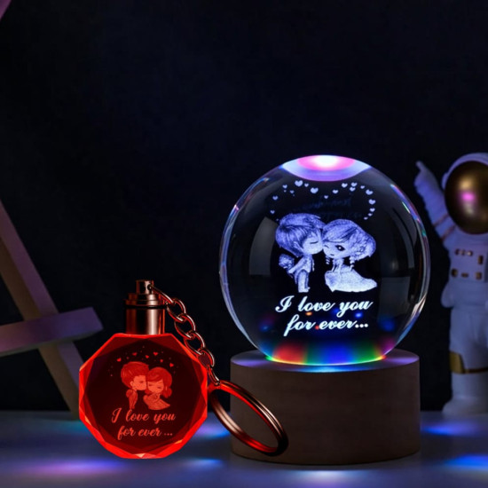 Toptan Renk Değiştiren Sevgililer Temalı Cam Küre Ve Işıklı Kristal Anahtarlık