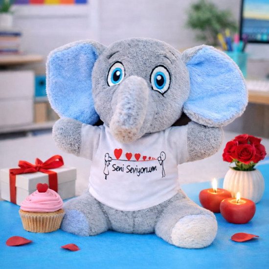 Toptan Seni Seviyorum Tişörtlü Peluş Oyuncak Fil