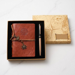  Toptan Deri Pusula Tasarımlı Defter Ve Metal Kalem Seti